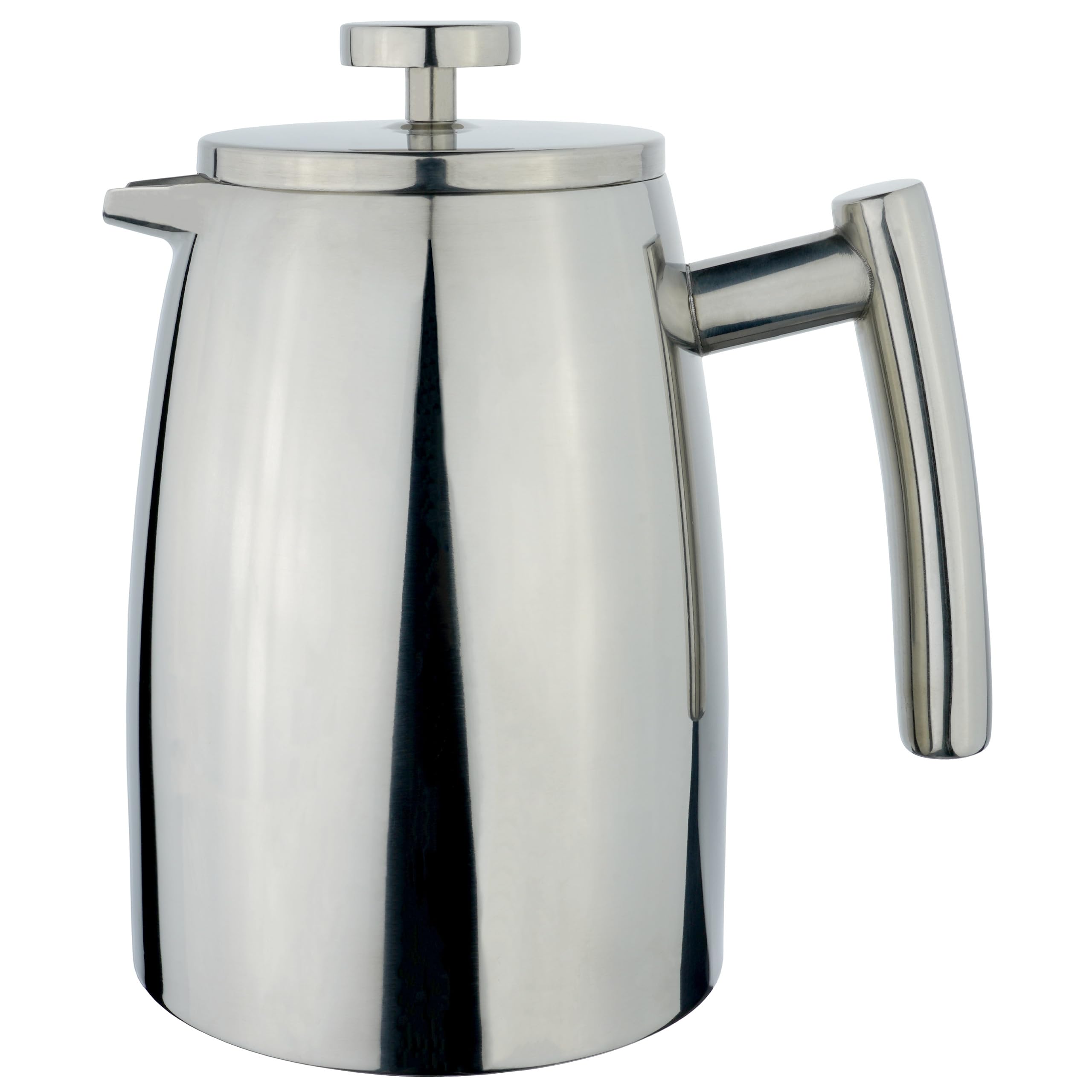 Grunwerg Café Stal Belmont 6 Cup Double Walled Cafetiere Coffee Maker, Mirror Finish, 800 ml,Silver