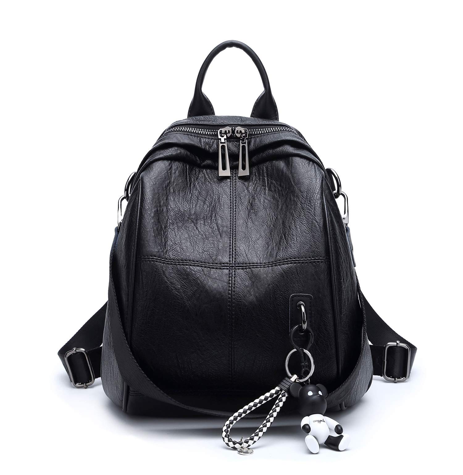 AINUOEY Womens Rucksack Back Pack Backpacks Anti-theft Totes Top-Handle Handbags Ladies PU Leather 73504 1pcs Set Black