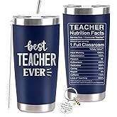 Teacher Appreciation Gifts for Men, 20Oz Navy Blue Stainless Steel Tumbler Cup, Best Thank You Teacher Ever Coffee Mug Gift Set with Lid Straw Keychain Educators Graduation Thanksgiving Christmas Gift