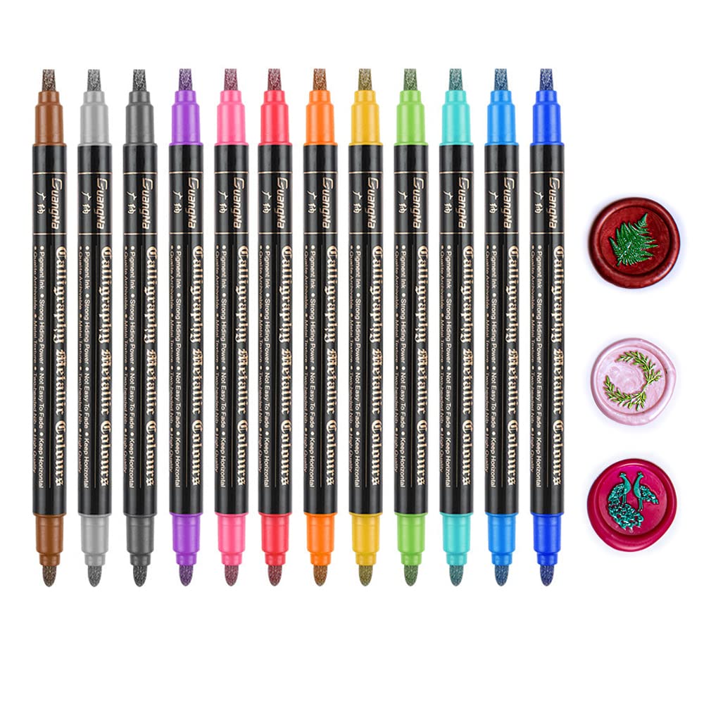 Wax Seal Pen, ANBOSE Wax Pen for Decorating Wax Seal Stamp, Premium Metallic Marker Color Pen for Wedding Wax Envelope Seal, Fit All Wax Seal Beads or Wax Seal Sticks (12 PCS double-ended Wax Pens)
