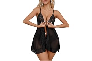 PITINAN Womens Lingerie Sexy Lingerie for Women Lace Babydoll Open Front Mesh Chemise Negligee S-3XL