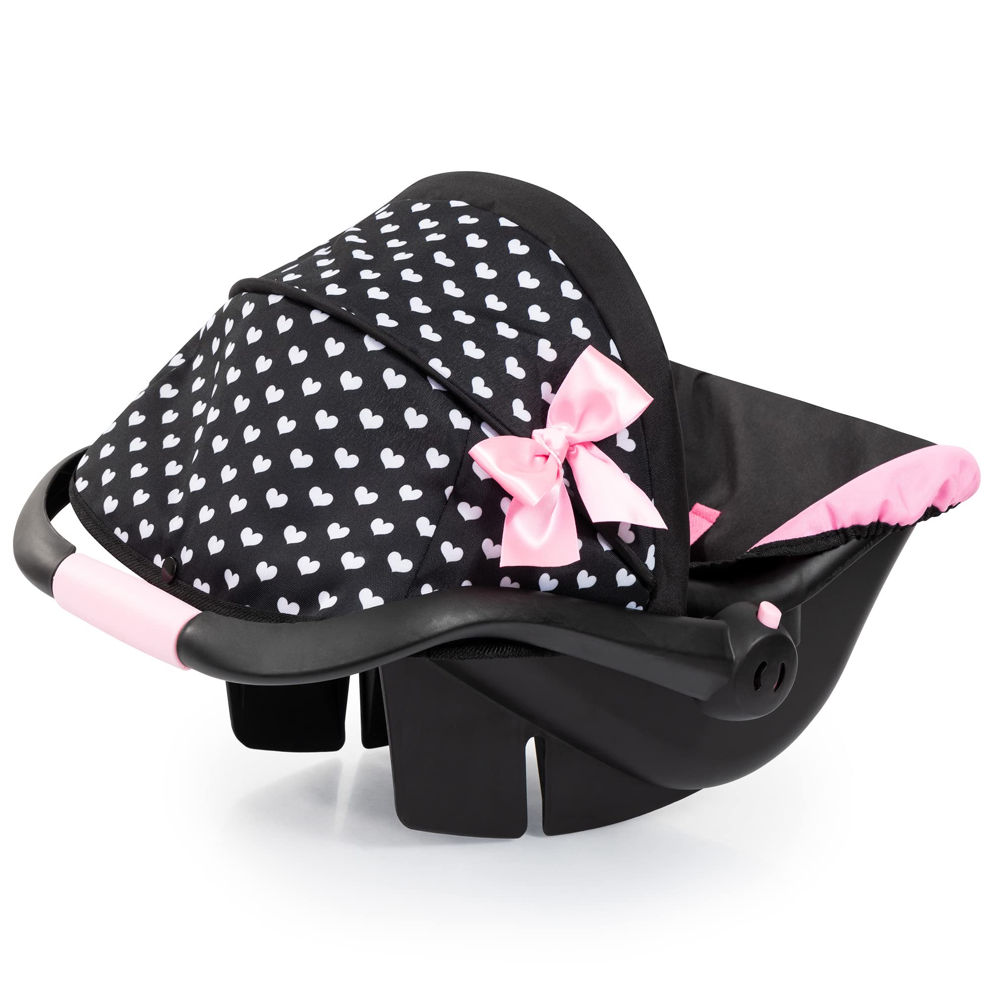 Bayer Design Dolls: Deluxe Car Seat: Hearts Black & Pink - Pretend Play Accessory for Dolls/Plushes Up to 18