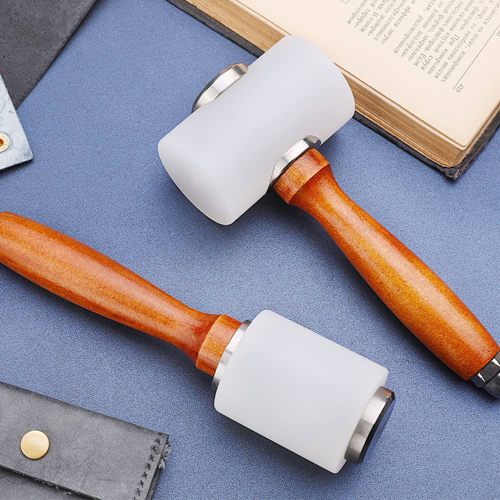 Leather Carving Hammer 2 Pieces, Leathercraft Mallet, Nylon Wood Handle Hammer, Mallet for DIY Stamping Sew Leather Tool