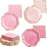 Winoo Design Pink Floral Plates and Napkins Disposable - 24 PK Pink Paper Plates and Paper Napkins for Tea Party Baby Shower Brial Shower Birthday Wedding