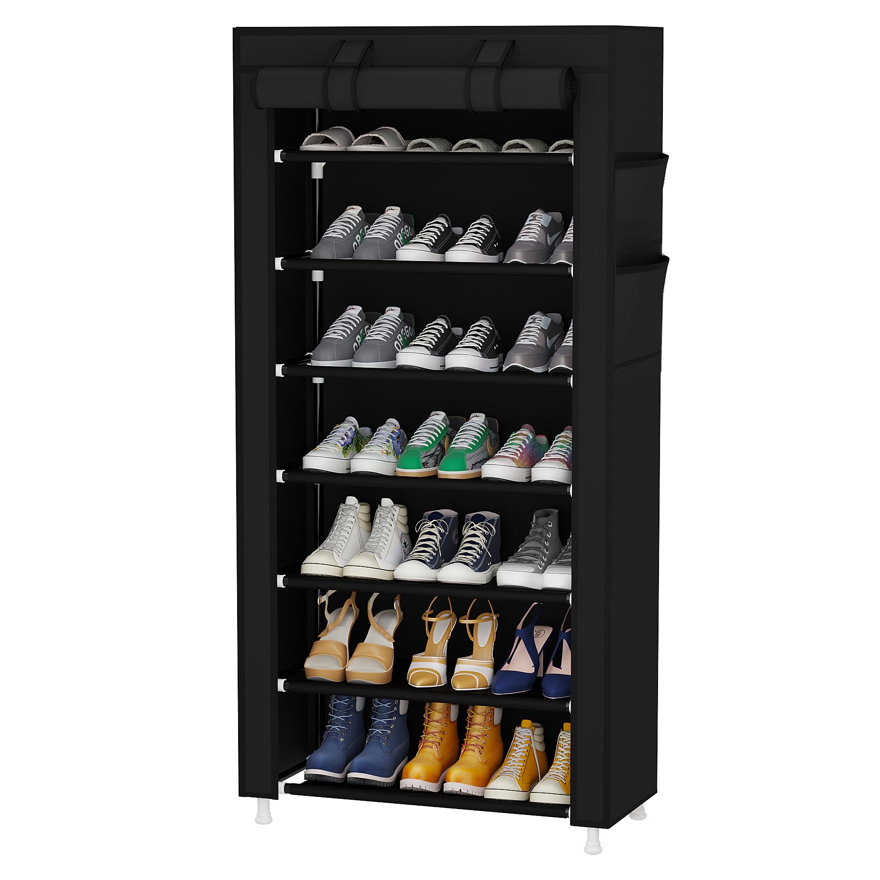 Photo 1 of Calmootey 7 Tier Shoe Rack Organizer,Portable Shoe Shelf with Nonwoven Fabric Cover for Closet Hallway,Bedroom,Entryway,Black