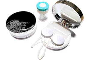Contact Lens Travel Kit with Cleaner Washer, 5 in 1 Portable Contact Box with Mirror Tweezers Remover Tool Solution Bottle fo