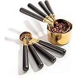 LaGoldoo Measuring Cups and Spoons Set of 8 Pieces, Gold Measuring Cups Kit with Wooden Handle, Copper Measuring Spoons Set f