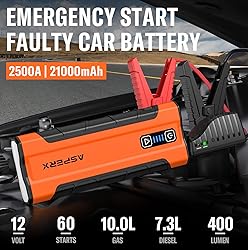 ASPERX AX2500 Jump Starter, 21000mAh 2500A Peak