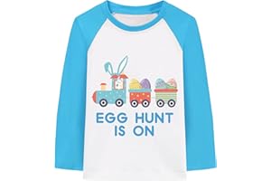DDSOL Boy Toddler Easter Day Shirt Bunny Train Long Sleeve T-Shirt Monster Truck Dinosaur Egg Hunt Tee Top Kids Clothes