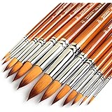 ARTDINGD Artist Round Painting Brushes Set, 13 Pcs Professional Nylon Hair Wood Long Handle - Detail Paint Brush Paint for Wa