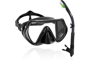 WACOOL Professional Snorkeling Snorkel Diving Scuba Package Set with Anti-Fog Coated Glass Purge Valve and Anti-Splash Silicon Mouth Piece for Men Women (Adults,Black)