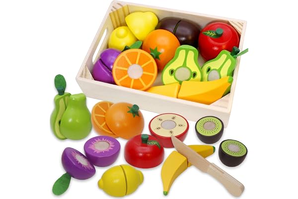 Airlab Wooden Play Food Set for Kids Kitchen Accessories Pretend Cutting Fruits Montessori Educational Toys for Toddlers 3-5