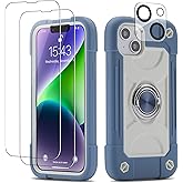 Cookiver for iPhone 14 Plus Case 6.7 Inch with Ring Stand, with 2 Pack Glass Screen Protector + 1 Pack Camera Lens Protector,Heavy-Duty Shockproof Military Grade Rugged Cover (Felicia Blue)