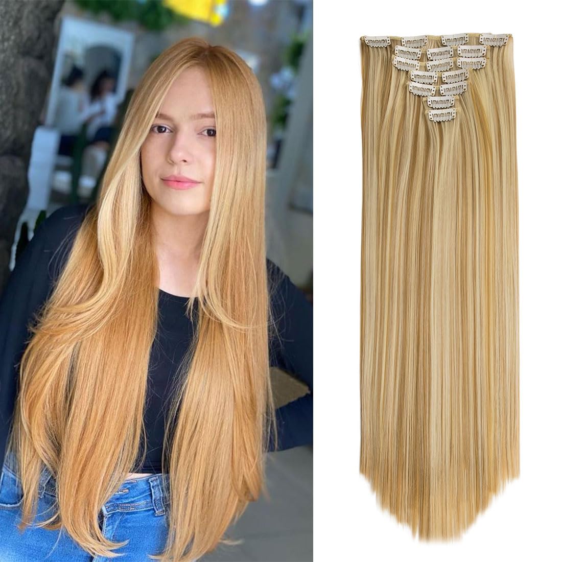 Swy Hair Clip in Hair Extensions Body Wave 22 inches 7Pcs 150g Straight Hair Synthetic Hair Extensions (S-Ash Blonde, Straight) โ image 1