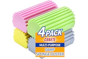 COBETE Damp Clean Duster Sponge,4pack Magic Sponge Eraser,Reusable Damp Dusting Sponge Household Cleaning for Blinds, Glass, Baseboards,Radiators,Window Track Grooves(Multi Color)