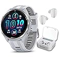 Wearable4U - Garmin Forerunner 965 Premium GPS Running and Triathlon 47mm Smartwatch with AMOLED Touchscreen Display, Titanium Bezel with Whitestone Silicone Band with White Earbuds Bundle