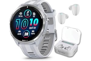 Wearable4U - Garmin Forerunner 965 Premium GPS Running and Triathlon 47mm Smartwatch with AMOLED Touchscreen Display, Titanium Bezel with Whitestone Silicone Band with White Earbuds Bundle