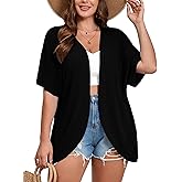 AusLook Women's Plus Size Short Sleeve Shawls and Wraps Lightweight Open Front Cardigan Cover Ups Shrugs Kimonos Jacket Coat