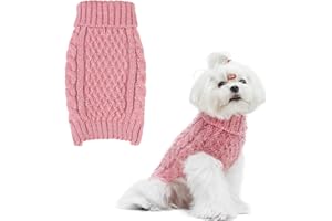 SCIROKKO Turtleneck Small Dog Sweaters - Classic Cable Knitwear Winter Coat for Small Medium Dogs Male Female Puppy Dog Cold Weather Clothes Girls Boys, Light Pink, XS