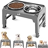 Elevated Bowls, 4 Height Adjustable Raised Stand with 2 Thick 50oz Stainless Steel Food Bowls, Non-Slip Feeder for Large Medi