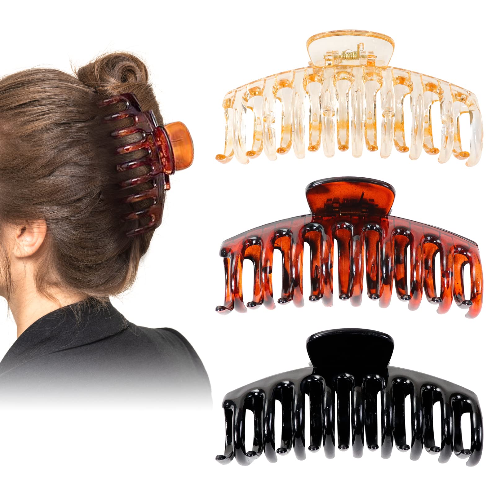 Hanyousheng Hair Clips, 3 Pcs Big Claw Clips, 4.3 Inch Non slip Hair Claw, Strong Hold Hair Claw Clips for Thick Hair Women and Girls