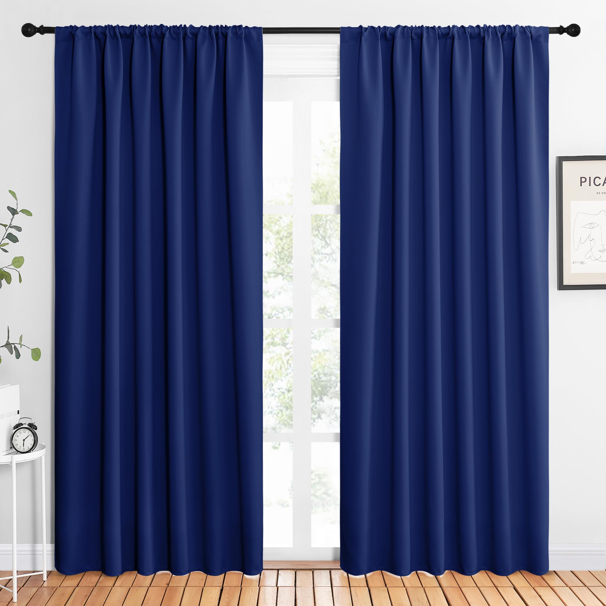 NICETOWN 2 Panels Blackout Curtains, Rod Pocket Thermal Insulated Drapes 84 inches Long, Easy-Care Modern Home Decoration Sunshades for Guest Room, Living Room, Office, 62 x 84 Inch, Royal Blue Image