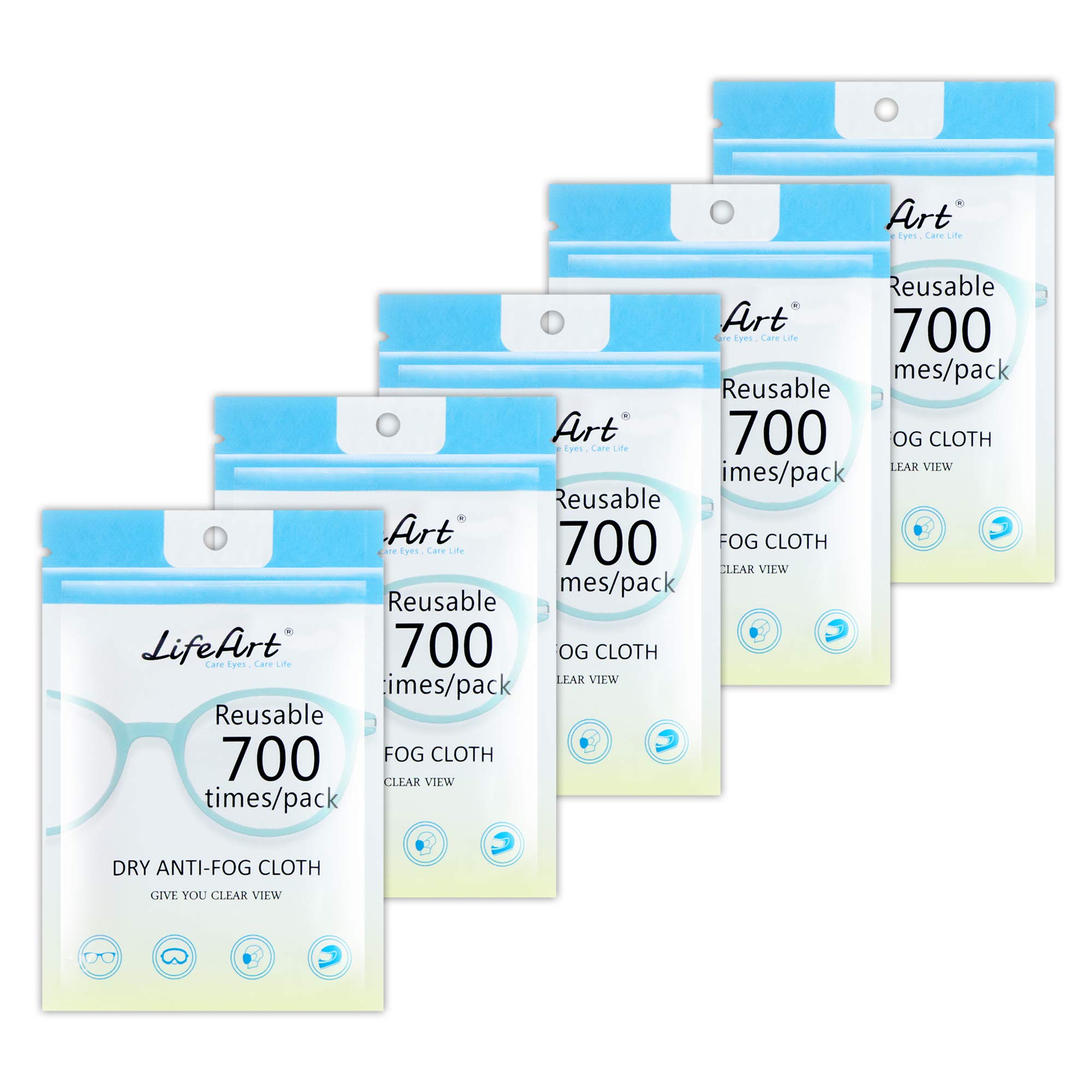 LifeArt 5 Pack Anti-Fog Wipe, Eyeglasses Cleaning Cloths, Cleaning Wipe for Eyeglasses, Tablets, Screens, Lens Wipe for Camera Lenses