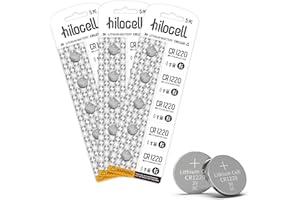 hilocell CR1220 Lithium 3V Coin Battery 15 Pack, 3 Volt CR 1220 Button Cell Batteries, Durable Long-Lasting High Capacity 1220 Battery with 10-Year Shelf Life - 15 Count