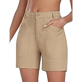 MoFiz Women's Cotton Bermuda Cargo Shorts 5" Casual Summer Elastic Waist Trouser Shorts with Pockets