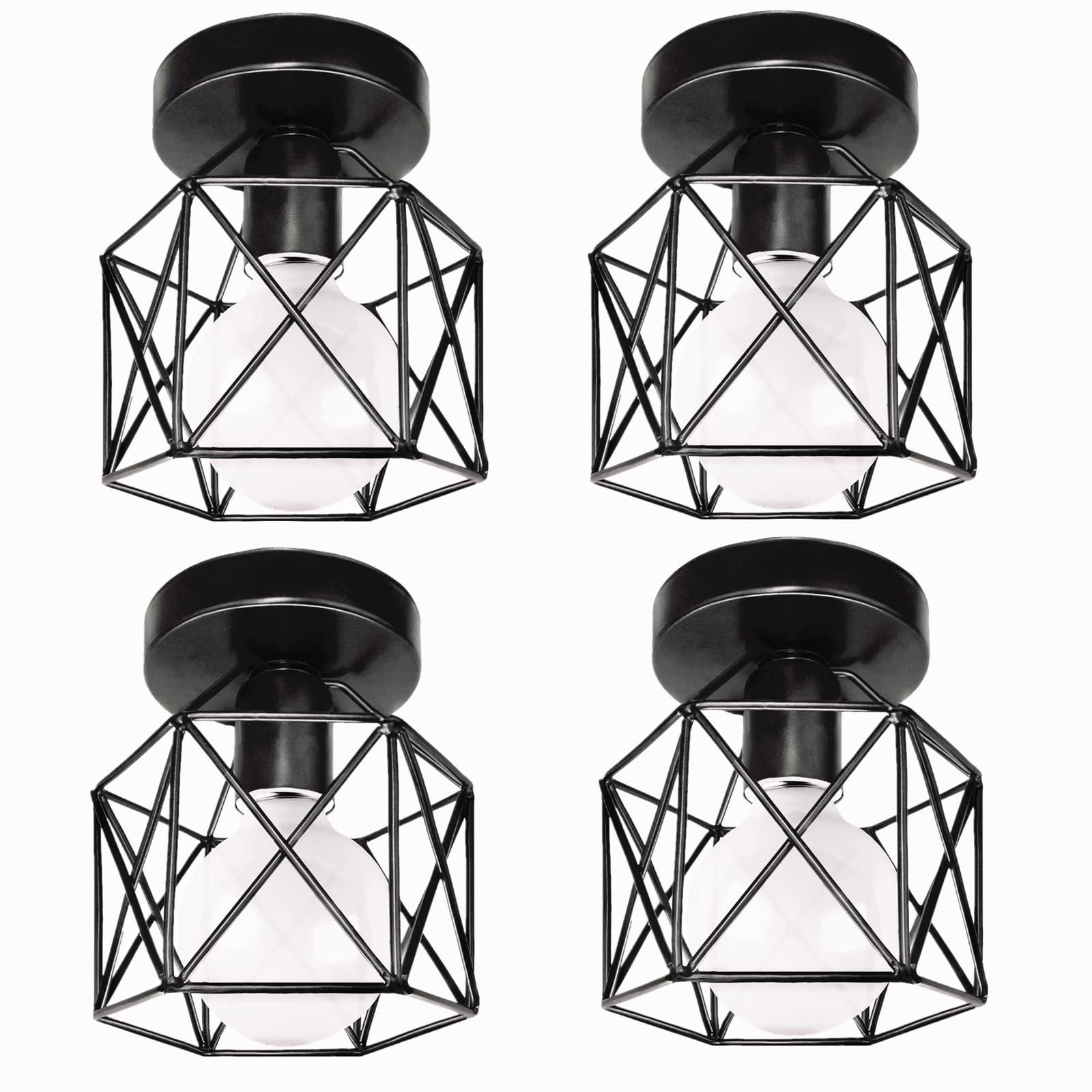 Industrial Hallway Ceiling Lights Flush Mount Black Ceiling Light Fixture Metal Ceiling Pendant Light for Hallway Bedroom Kitchen Living Room(No Bulb), 4Pack — image 1