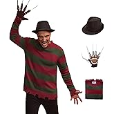 Arvilhill 3 Pcs Men's Halloween Scary Costume Claws Sweater Hat Nightmare Outfits (S-3XL)
