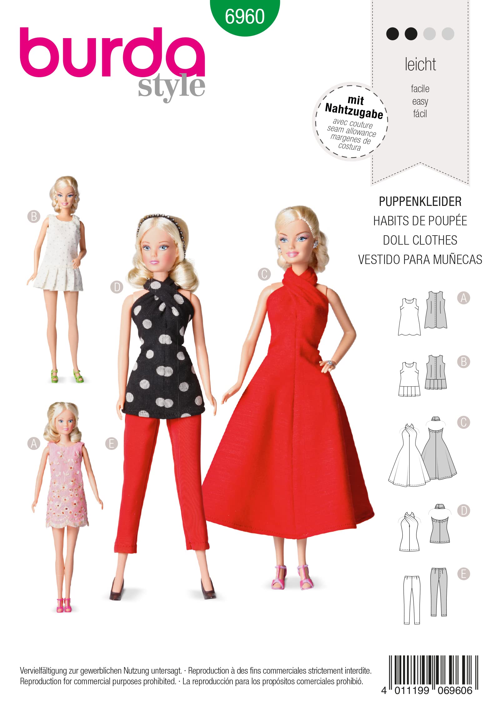 Burda Style Sewing Pattern B6960 Doll's Clothes