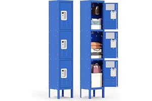 BIZOEIRON 3 Doors Locker for Employees, Metal Locker Storage Cabinet for Home Office School Gym, Lockable, Require Assembly(Blue)