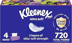 Kleenex Ultra Soft Facial Tissues, 4 Flat Boxes, 180 Tissues per Box, 3-Ply, Packaging May Vary