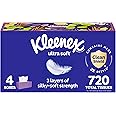 Kleenex Ultra Soft Facial Tissues, 4 Flat Boxes, 180 Tissues per Box, 3-Ply, Packaging May Vary