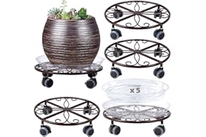 PLANTERHOMA 5 Pack Plant Caddy with Wheels Heavy Duty 11.8 Inches Metal Plant Stand with Wheels Plant Dolly Rolling Plant Stand Plant Roller with Casters for Indoor and Outdoor (5, Bronze)