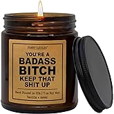 You’re a Badass - Funny Candles - Scented Candle Gift for Women, Vanilla Sandalwood Scent, 9 oz Amber Jar, 50+ Hr Burn, Best Friend Birthday Gifts for Women, Anniversary, Friendship, Motivation