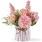 Artificial Potted Flowers Pink, Small Ceramic Vase Fake Flower Plants Desktop Decoration Indoor for Home and Office, Faux Flowers Hydrangea Decora for Table,Bookshelf,Bedroom,Living Room,Party.(Pink)
