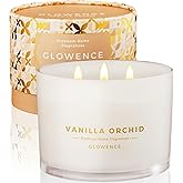 Glowence Luxury Vanilla Scented Candle - Large 3 Wick Jar Candle - Elegant Gift for Women & Men - 100% Natural Soy Wax - Up to 40 Hours Burning Time - Housewarming Aromatherapy Candle for Home