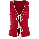 CIDER Womens Crochet Knit Vest Sleeveless Sweater Color Block Trim Tops Summer Casual Vacation Tank Tops
