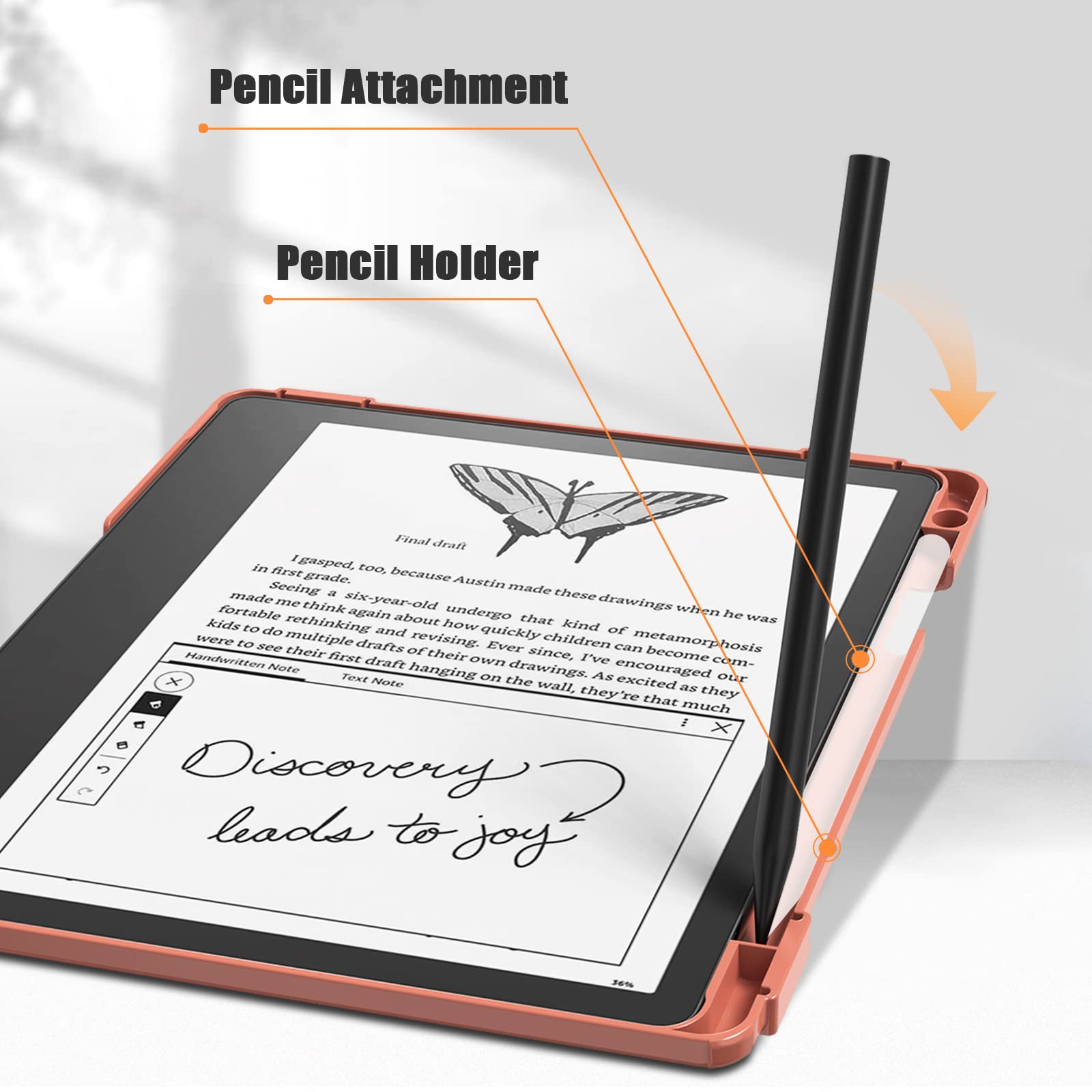 E NET-CASE Case for Kindle Scribe 10.2 inch 2024 & 2022 Released, Multi-Viewing 360 Degree Rotating Cover with Stand, Auto Sleep/Wake with Pen Holder, (Brown)