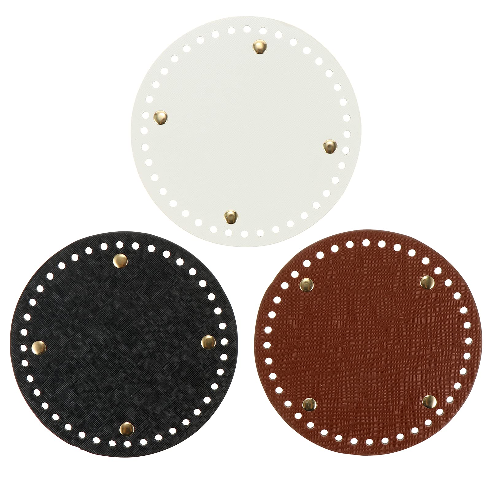 VILLCASE PU Leather Bag Bottom Shaper, Round Bag Bottom Knitting Crochet Bags Bottom Shaper Pad, Crochet Bag Bottom Shaper Pad with Holes for DIY Handbag Shoulder Bags Purse Making Supplies