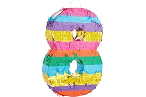 BLUE PANDA 8 Pinata - Small Multicolor, 11.4 x 16.5 x 3 In - Neon Rainbow Pinata in Shape of 8 for Girls Birthday Party