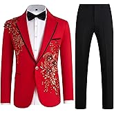 Mens Suits Slim Fit 2 Piece Formal Tuxedo Suits Blazer Pants with Bow Tie for Wedding Prom