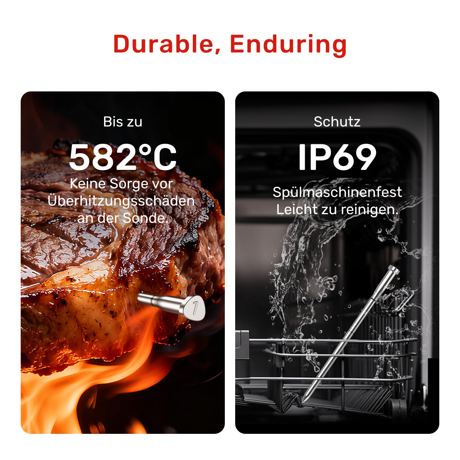 Meatmeet Fleischthermometer kabellos mit Bluetooth & WLAN, 2 Sonden 6 Sensoren, Einteiliges Edelstahldesign, IP69 Wasserdicht, 582°C Hitzebeständigkeit, Grill Ofen Küche Heißluftfritteuse (X Pro) 7