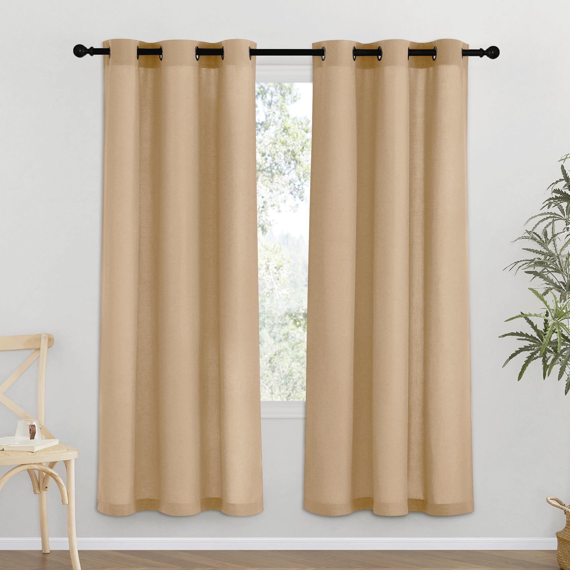 Photo 1 of NICETOWN Burlap Thick Linen Curtains 72" Length, Grommet Privacy Window Treatments Linen Weave with Light Penetration Vertical Drapes for Farmhouse/Home Office, W42 x L72, 2 Panels