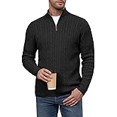 Auxo Men's Quarter Zip Pullover Sweater Cable Knit Casual Stand Collar Texture Knitted Sweaters