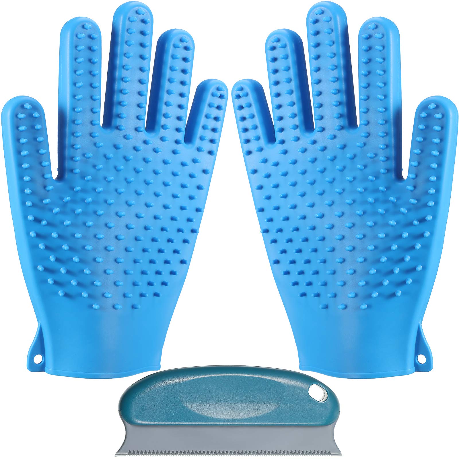2 Pieces Silicone Pet Grooming Gloves and 1 Piece Pet Hair Remover Brush, Dog Bath Brush Mitt Cat Hair Removal Scrubber Gloves for Pet Dog Cat Bathing Grooming Shedding