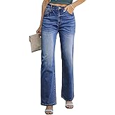 Sidefeel Women's Wide Leg Jeans Casual High Waisted Straight Zimbaplatinum Denim Pants with Pockets