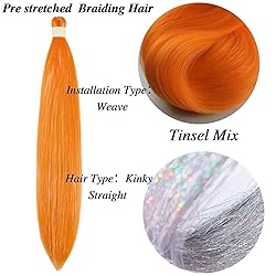 Tinsel Braiding Hair Pre stretched Orange Braiding